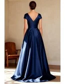 Navy Blue Wedding Party Dress with Cap Sleeve and Draped Waist