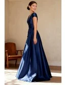Navy Blue Wedding Party Dress with Cap Sleeve and Draped Waist