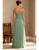 Mint Green Chiffon Wedding Guest Dress with Off Shoulder Wrap Bodice