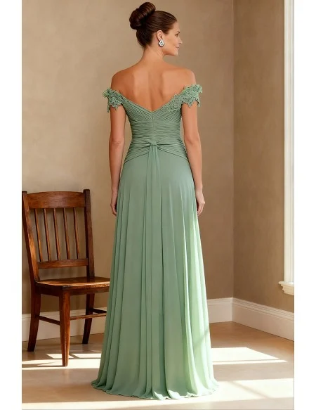 Mint Green Chiffon Wedding Guest Dress with Off Shoulder Wrap Bodice