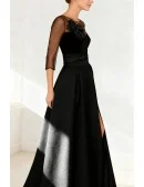 Formal Wedding Party Dress with Illusion Neckline and Large Floral Accent