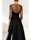Formal Wedding Party Dress with Illusion Neckline and Large Floral Accent