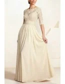 Modest Wedding Party Dress with Lace Bodice and Flowing Chiffon Skirt