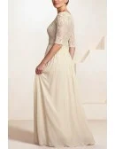 Modest Wedding Party Dress with Lace Bodice and Flowing Chiffon Skirt