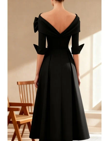 Chic Formal Gown with Sleeve and Dramatic Bow for Wedding Party Events