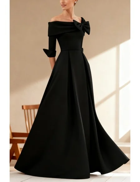 Chic Formal Gown with Sleeve and Dramatic Bow for Wedding Party Events