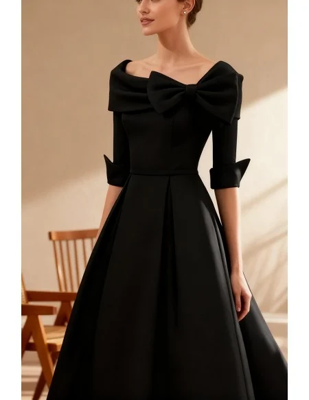 Chic Formal Gown with Sleeve and Dramatic Bow for Wedding Party Events