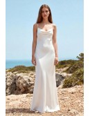 Minimalist Satin Cowl-Neck Backless Wedding Dress for Modern Beach Brides