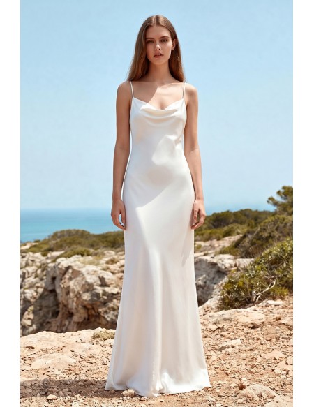 Minimalist Satin Cowl-Neck Backless Wedding Dress for Modern Beach Brides