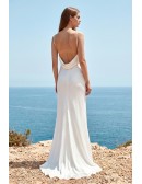 Minimalist Satin Cowl-Neck Backless Wedding Dress for Modern Beach Brides
