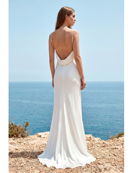 Minimalist Satin Cowl-Neck Backless Wedding Dress for Modern Beach Brides