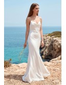 Minimalist Satin Cowl-Neck Backless Wedding Dress for Modern Beach Brides