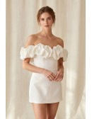 Off-Shoulder Ruffle Mini Wedding Dress for a Chic Courthouse Bridal Look