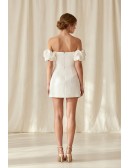Off-Shoulder Ruffle Mini Wedding Dress for a Chic Courthouse Bridal Look