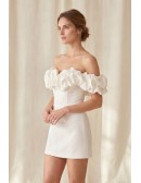 Off-Shoulder Ruffle Mini Wedding Dress for a Chic Courthouse Bridal Look
