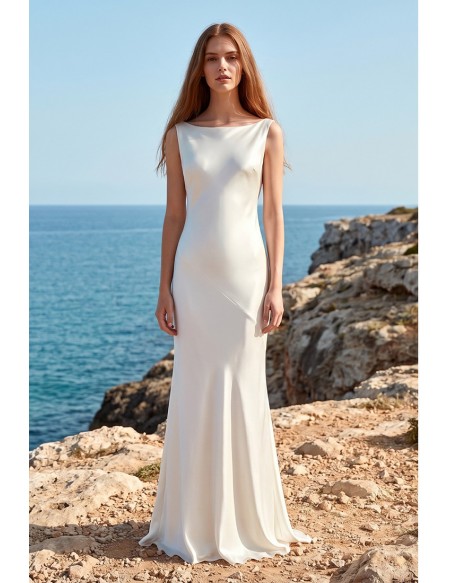 Minimalist Satin Open-Back Wedding Dress for Modern Beach Brides