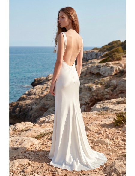 Minimalist Satin Open-Back Wedding Dress for Modern Beach Brides