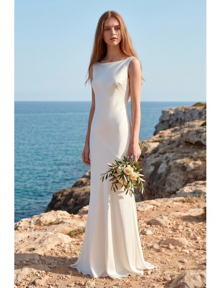 Minimalist Satin Open-Back Wedding Dress for Modern Beach Brides