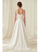 Minimalist Satin A-Line Wedding Dress with Square Neck and Pockets for Courthouse Ceremonies
