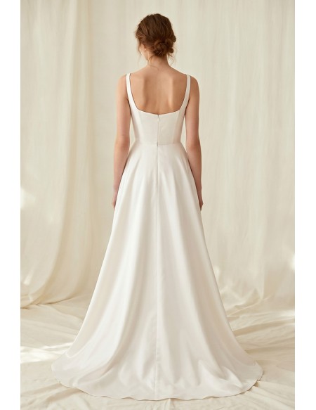 Minimalist Satin A-Line Wedding Dress with Square Neck and Pockets for Courthouse Ceremonies