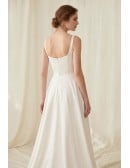 Minimalist Satin A-Line Wedding Dress with Square Neck and Pockets for Courthouse Ceremonies