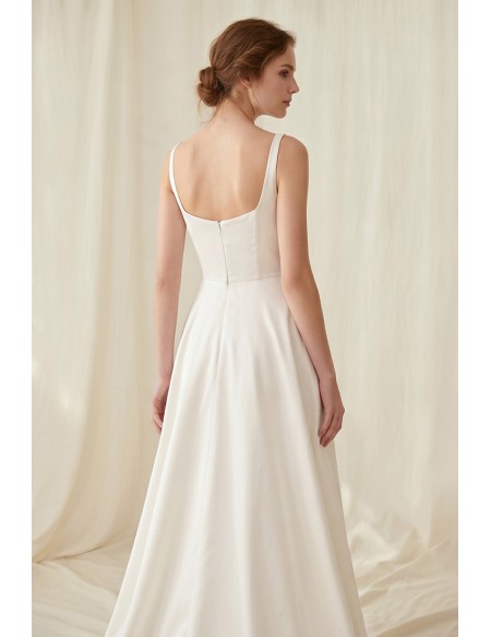 Minimalist Satin A-Line Wedding Dress with Square Neck and Pockets for Courthouse Ceremonies