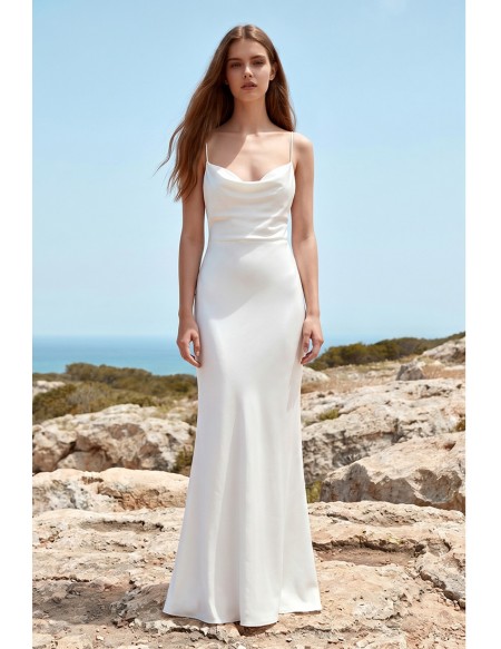 Silk Cowl Neck Backless Wedding Dress for Modern Beach or Destination Brides