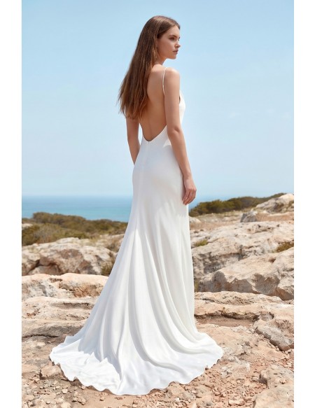 Silk Cowl Neck Backless Wedding Dress for Modern Beach or Destination Brides