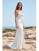 Silk Cowl Neck Backless Wedding Dress for Modern Beach or Destination Brides