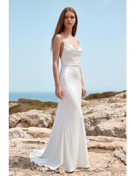 Silk Cowl Neck Backless Wedding Dress for Modern Beach or Destination Brides