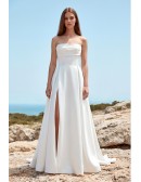Strapless Satin A-Line Wedding Dress with Slit for Modern Beach Ceremonies