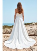 Strapless Satin A-Line Wedding Dress with Slit for Modern Beach Ceremonies