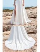 Strapless Satin A-Line Wedding Dress with Slit for Modern Beach Ceremonies