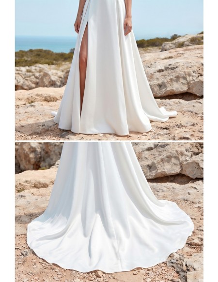 Strapless Satin A-Line Wedding Dress with Slit for Modern Beach Ceremonies