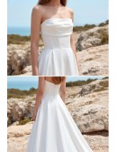 Strapless Satin A-Line Wedding Dress with Slit for Modern Beach Ceremonies