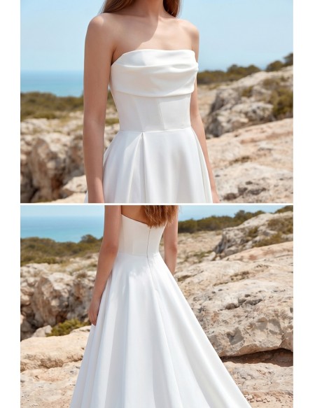 Strapless Satin A-Line Wedding Dress with Slit for Modern Beach Ceremonies