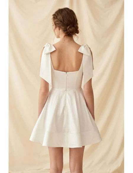 Short Satin Bow-Shoulder Wedding Dress for Courthouse or City Hall Bridal Moments