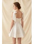 Short Satin Bow-Shoulder Wedding Dress for Courthouse or City Hall Bridal Moments