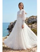Vintage Lace Long-Sleeve Wedding Dress for Romantic Outdoor Beach Ceremonies