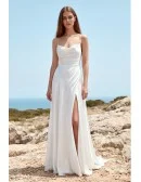 Minimalist Satin Wedding Dress with Slit and Open Back for Beach Ceremonies