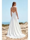 Minimalist Satin Wedding Dress with Slit and Open Back for Beach Ceremonies