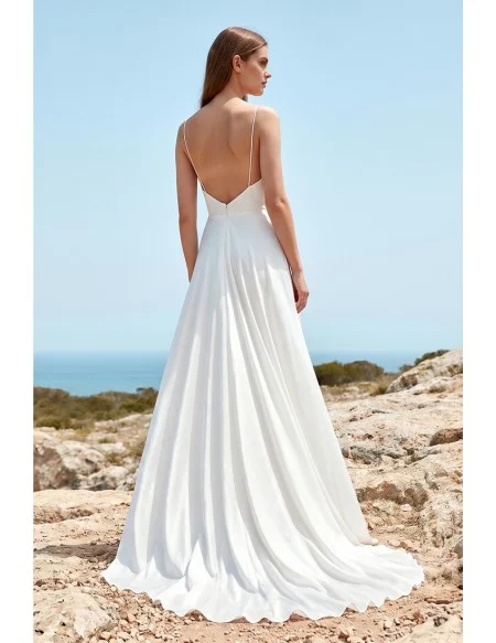 Minimalist Satin Wedding Dress with Slit and Open Back for Beach Ceremonies
