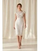 Elegant Lace Midi Wedding Dress with Illusion Back for Courthouse Ceremonies