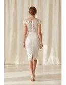 Elegant Lace Midi Wedding Dress with Illusion Back for Courthouse Ceremonies