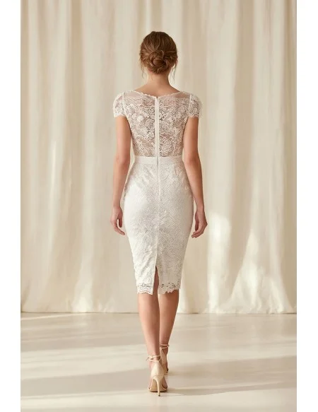Elegant Lace Midi Wedding Dress with Illusion Back for Courthouse Ceremonies