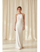 Minimalist Satin Slip Wedding Dress with Cross-Back Straps for Beach or Elopement Weddings