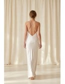 Minimalist Satin Slip Wedding Dress with Cross-Back Straps for Beach or Elopement Weddings