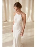 Minimalist Satin Slip Wedding Dress with Cross-Back Straps for Beach or Elopement Weddings