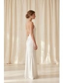 Minimalist Satin Slip Wedding Dress with Cross-Back Straps for Beach or Elopement Weddings