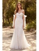Romantic Lace Mermaid Wedding Dress with Off-Shoulder Tie Sleeves for Outdoor Garden Ceremonies